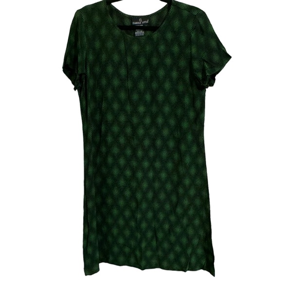 Vintage Carole Little Mini dress Scalelike design Neon Kelly Green Black Size 12 - Picture 3 of 7